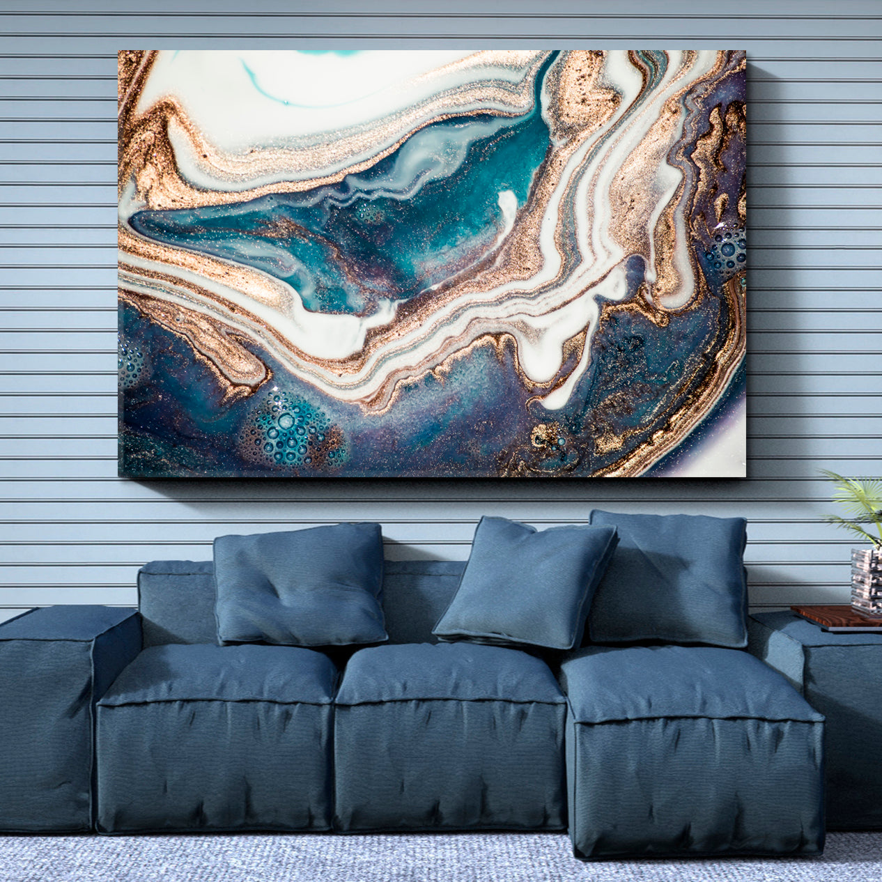 Trendy Style Marble Swirls Aroma Waves EBRU Fluid Art, Oriental Marbling Canvas Print Artesty   