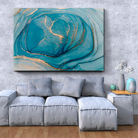 INSPIRED BY AEGEAN SEA Cerulean Hues Marble Abstract Fluid Ink Pattern Fluid Art, Oriental Marbling Canvas Print Artesty   