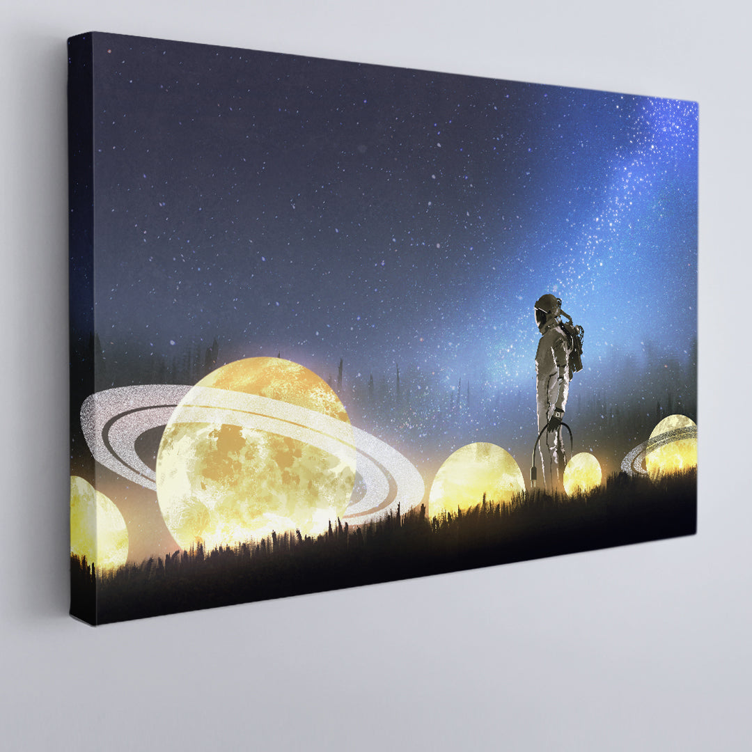 Astronaut And Beautiful Surreal Night Cosmic Scenery Surreal Fantasy Large Art Print Décor Artesty 1 panel 24" x 16" 
