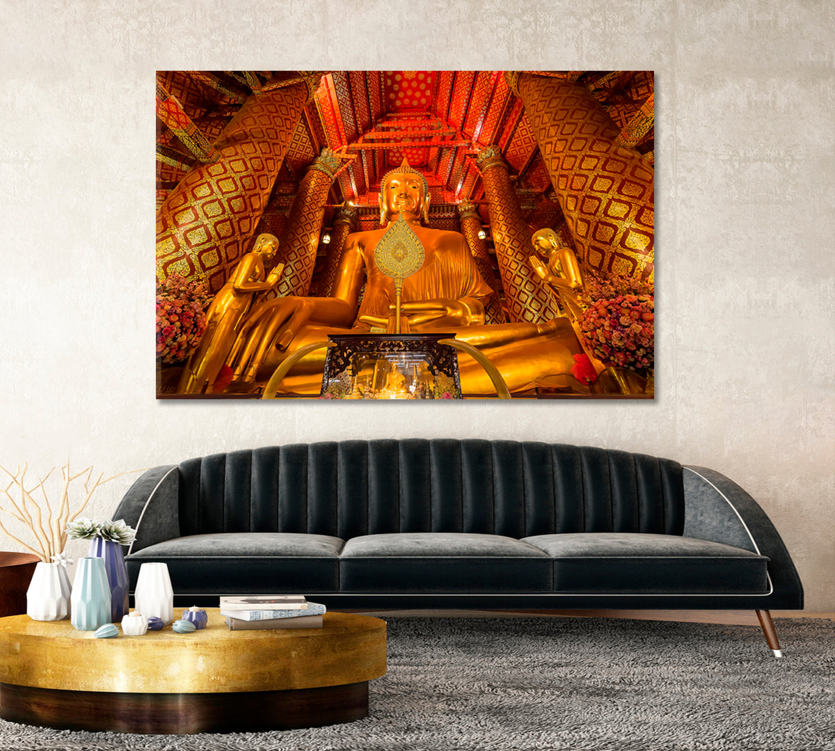 Luang Pho Tho of Ayutthaya Giant Golden Buddha Thailand Religious Modern Art Artesty 1 panel 24" x 16" 