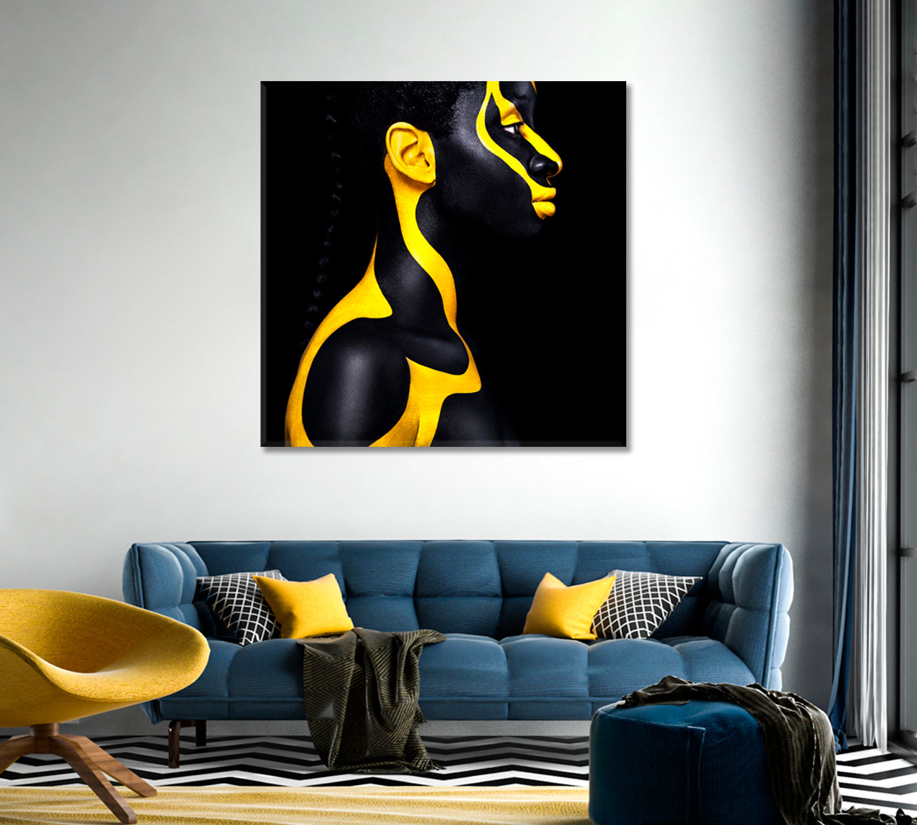 SPACE ALIEN Beautiful African Girl With Yellow Black Body Paint Art Photo Art Artesty   