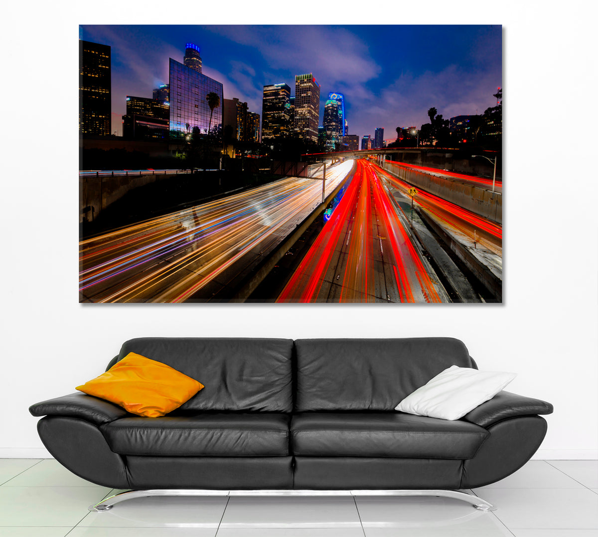 ROADS TRAILS Streaked Car Lights Road To Downtown Los Angeles Cities Wall Art Artesty 1 panel 24" x 16" 