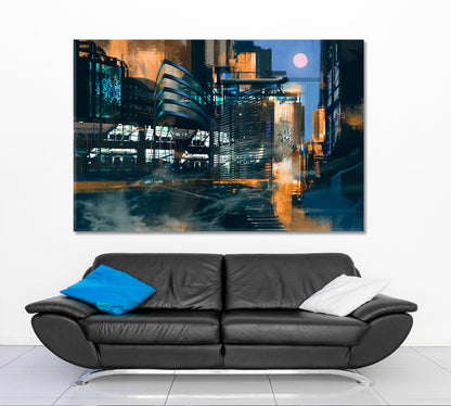 Sci-Fi Futuristic City Painting Cities Wall Art Artesty 1 panel 24" x 16" 