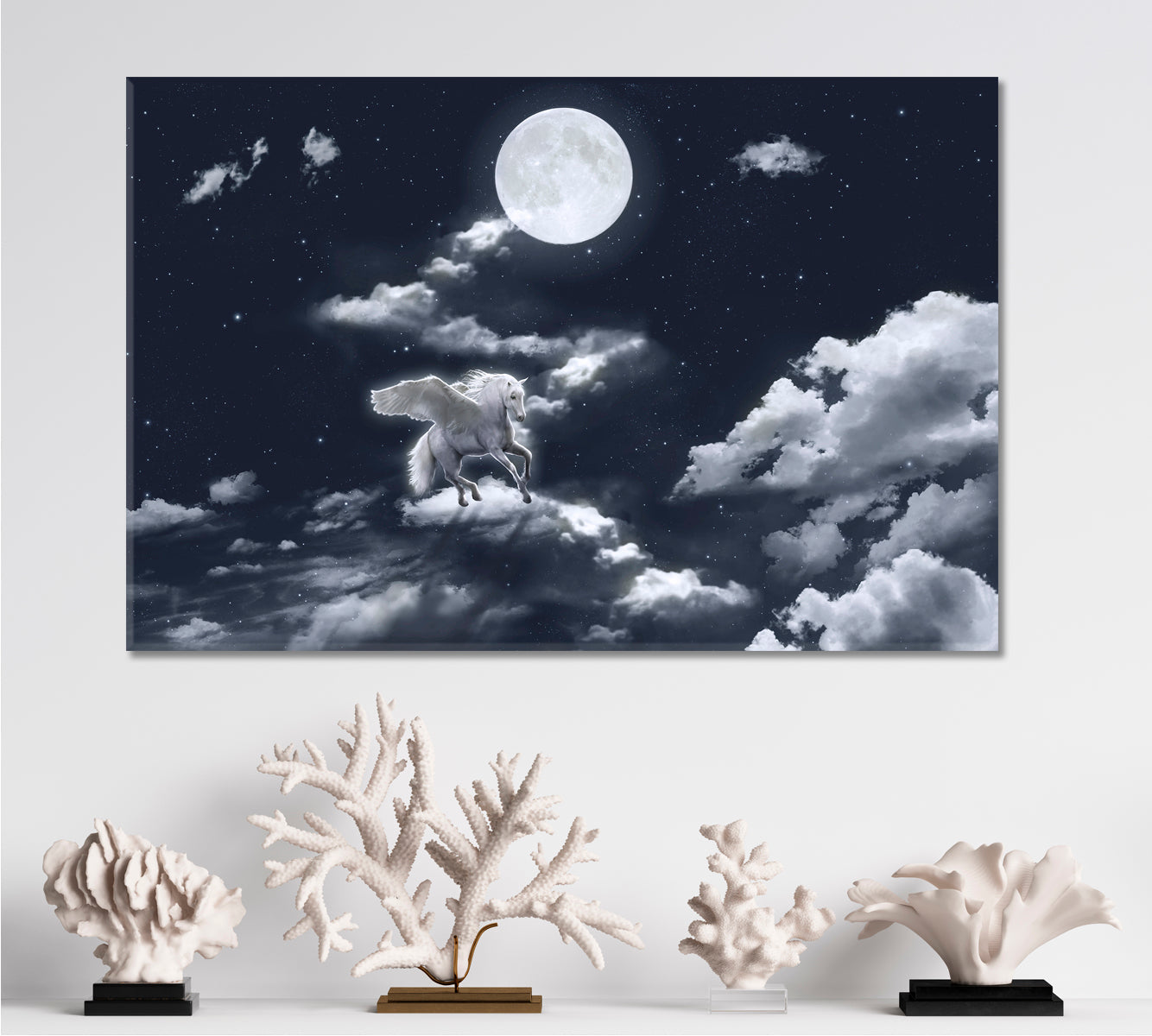 SKYSCAPE White Winged Horse Full Moon Skyscape Canvas Artesty   