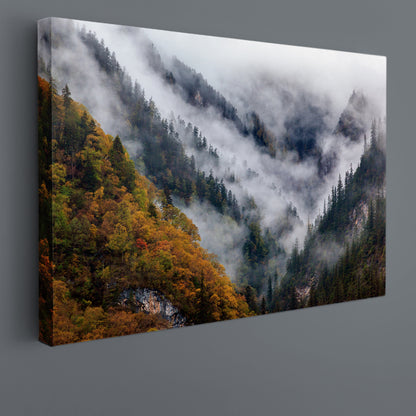 Mountains In The Mist Jiuzhaigou Valley Scenery Landscape Fine Art Print Artesty   