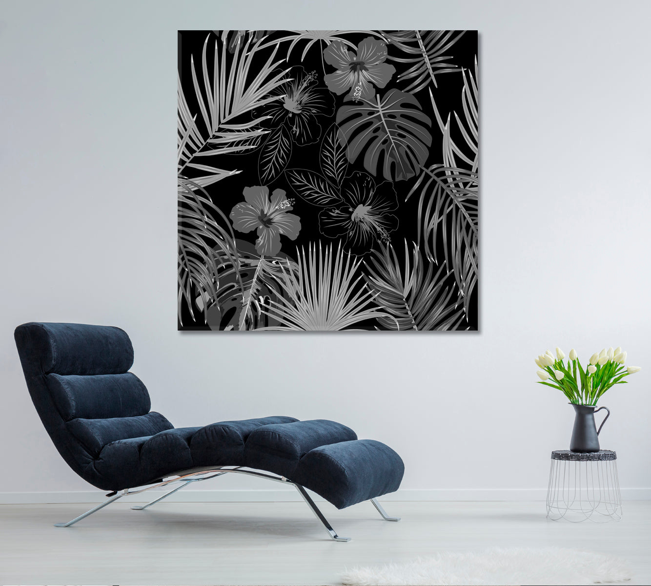 Abstract Monstera Flowers Tropical Jungle Leaves Palm Tree B & W Tropical, Exotic Art Print Artesty   
