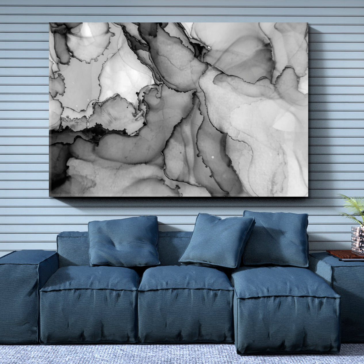 Smoky B & W Alcohol Ink Painting Transparent Marble Artistic Fluid Art, Oriental Marbling Canvas Print Artesty   