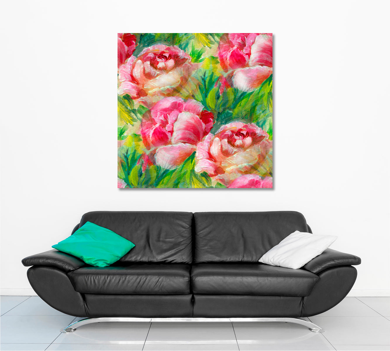 SPRING SOUL Vivid Floral Pattern Pink Peony - Square Panel Floral & Botanical Split Art Artesty 1 Panel 12"x12" 