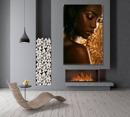 Stunning African American Woman Golden Background People Portrait Wall Hangings Artesty   