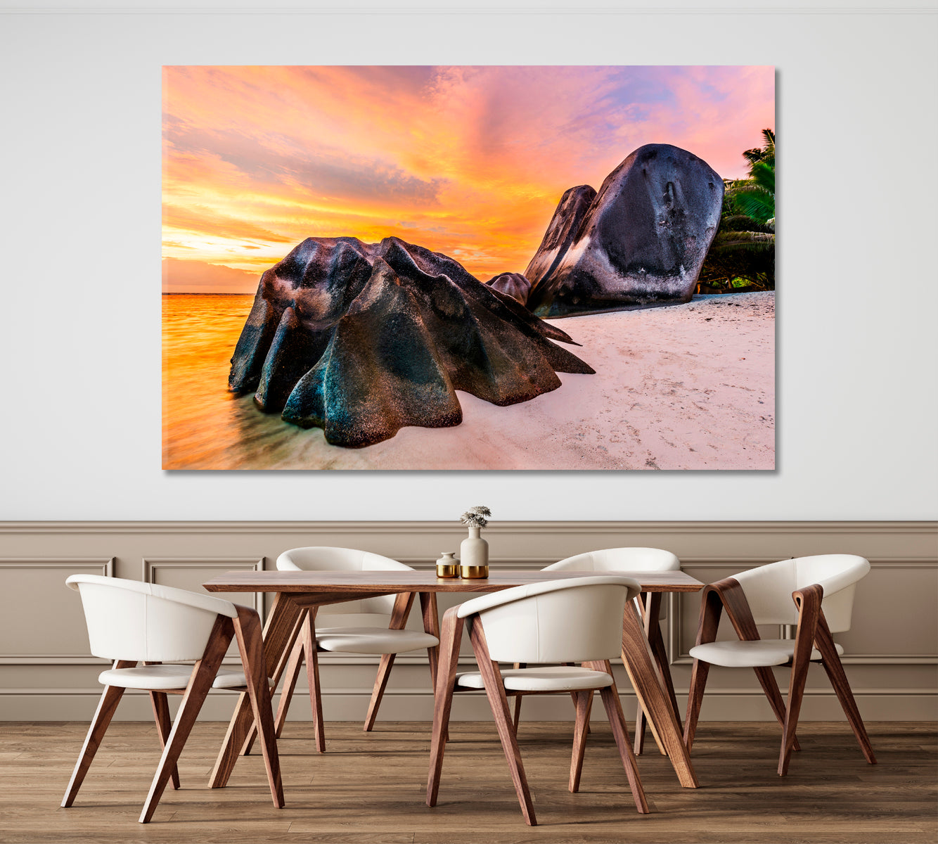 SEYCHELLES ISLAND Shaped Granite Boulders Sunset White Beach Scenery Landscape Fine Art Print Artesty 1 panel 24" x 16" 