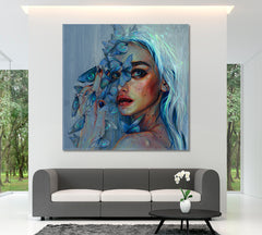 BLUE DREAM Refined Art Beautiful Girl Contemporary Fantasy - S Fine Art Artesty 1 Panel 12"x12" 