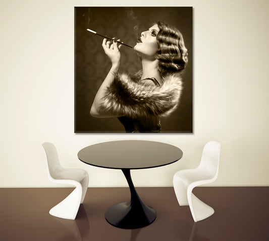 RETRO Hairstyle Lady Vintage Style Beautiful Woman Smoking Mouthpiece | S Beauty Salon Artwork Prints Artesty   