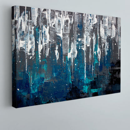 MATRIX FORM Abstract Creative Chaos Blue Acrylic Vivid Variety Paint Brush Elements Texture Grunge Canvas Print Contemporary Art Artesty   