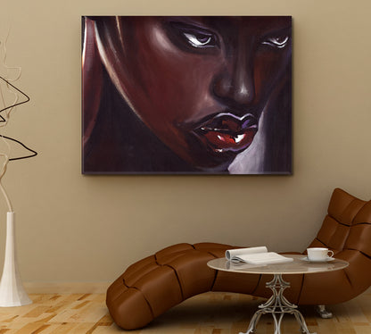 RED LIPS African American Woman Beautiful Black Girl Striking Eye-catching African Style Canvas Print Artesty   