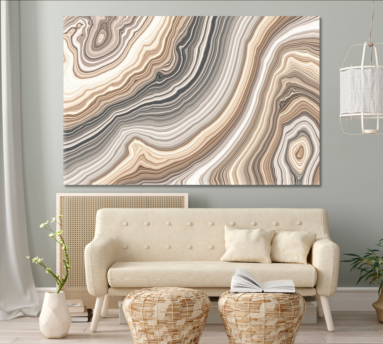Beige Marble Pattern Curly Veins Abstract Soft Tones Abstract Art Print Artesty 1 panel 24" x 16" 
