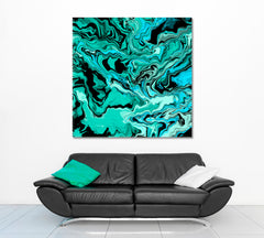 MARBLING Abstract Turquoise Black Waves Fluid Art, Oriental Marbling Canvas Print Artesty 1 Panel 12"x12" 