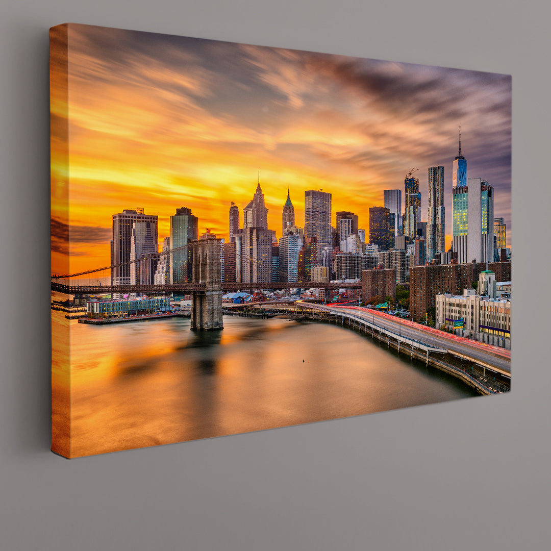 Brooklyn Bridge After Sunset New York Poster Famous Landmarks Artwork Print Artesty   