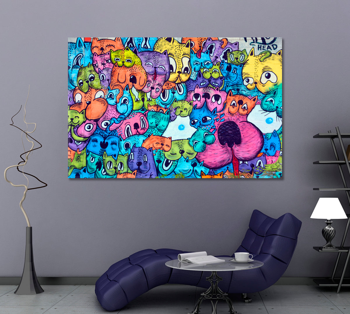 Colorful Montreal Cats Abstract Graffiti Painting Animals Canvas Print Artesty 1 panel 24" x 16" 