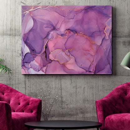 PURPLE Modern Marble Alcohol Ink Pattern Violet Swirls Fluid Art, Oriental Marbling Canvas Print Artesty 1 panel 24" x 16" 