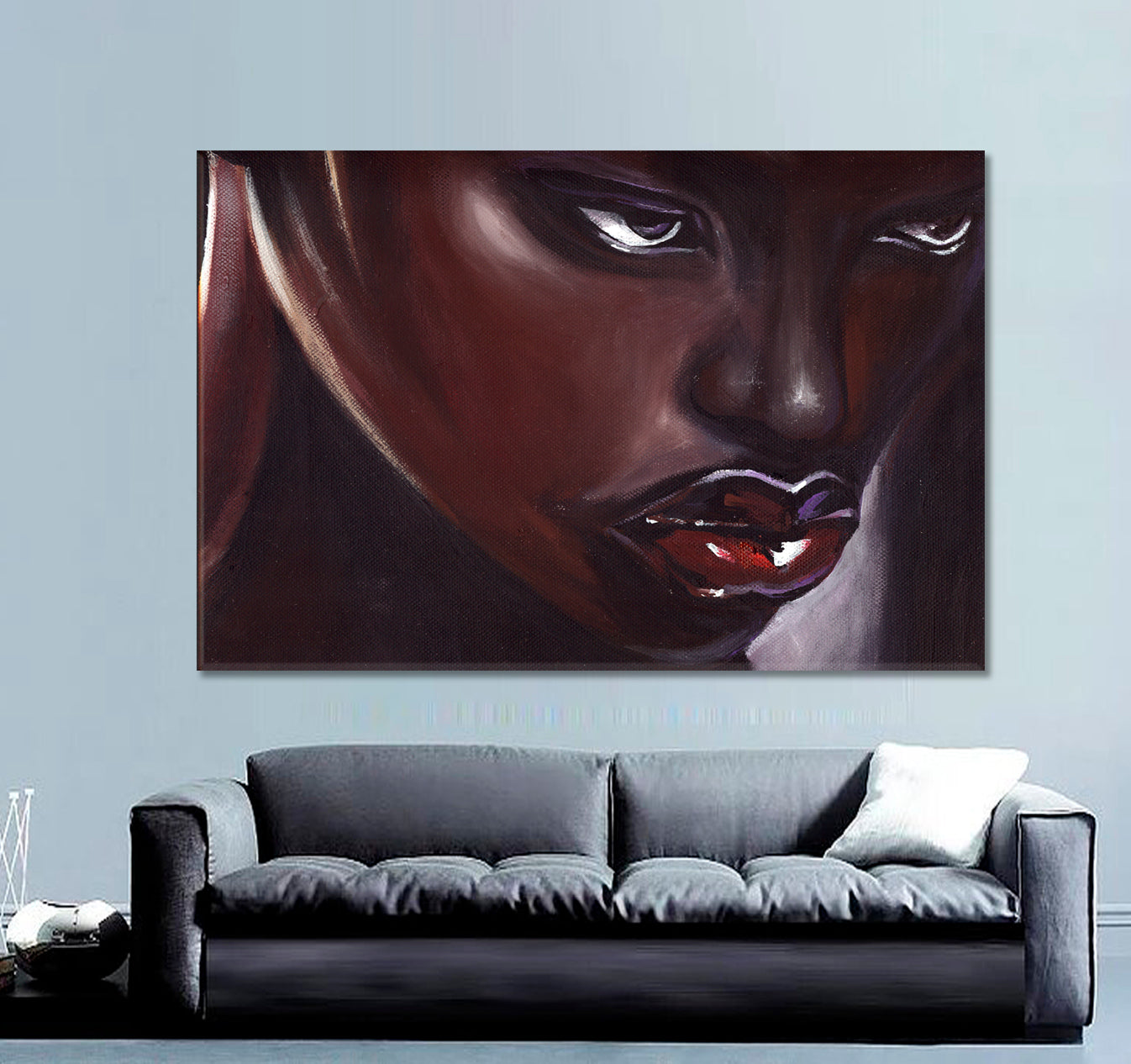 RED LIPS African American Woman Beautiful Black Girl Striking Eye-catching African Style Canvas Print Artesty   