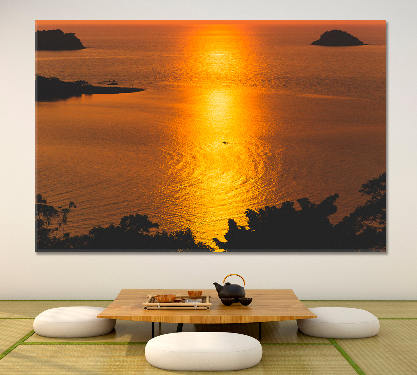 Amazing Colorful Red Sunset at Tropical Islands Canvas Print Scenery Landscape Fine Art Print Artesty   