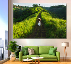 WAY OF ARTIST Beautiful Landscape Campuhan Ridge in Bali Ubud Nature Wall Canvas Print Artesty 1 panel 24" x 16" 