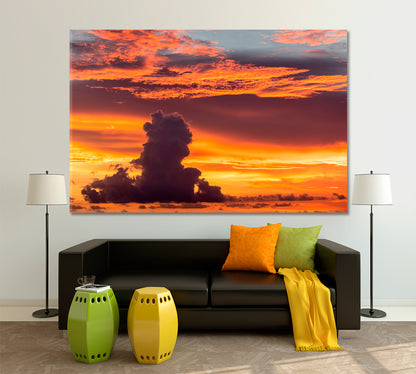 SKYSCAPE Tropical Sunset Amazing Red Orange Pink Clouds Majestic Colorful Canvas Print Skyscape Canvas Artesty 1 panel 24" x 16" 