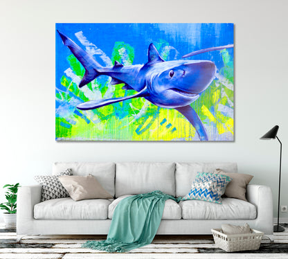 SHARK San Diego CA USA Street Art Abstract Vibrant Graffiti Canvas Print Animals Canvas Print Artesty 1 panel 24" x 16" 