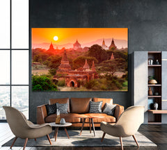 MAJESTIC TEMPLE Asian Pagoda Mandalay Myanmar Religious Architecture Landscape Sunset Asian Style Canvas Print Wall Art Artesty 1 panel 24" x 16" 