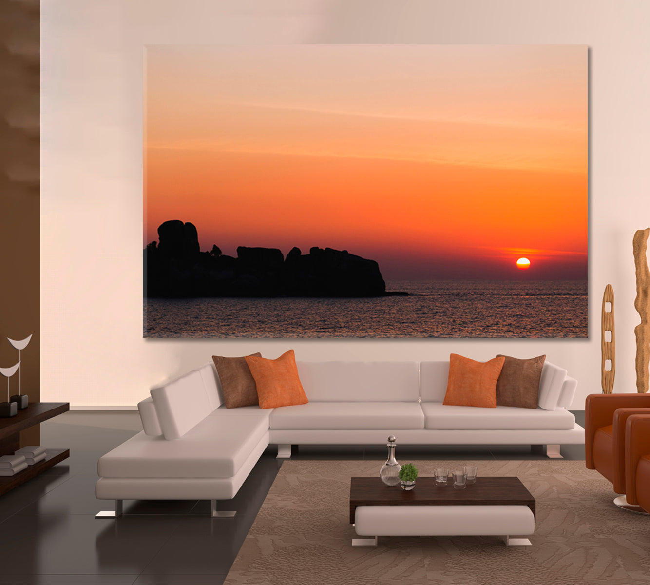 Bright Orange Sunset Over Ocean Tropical Island Landscape Scenery Landscape Fine Art Print Artesty   