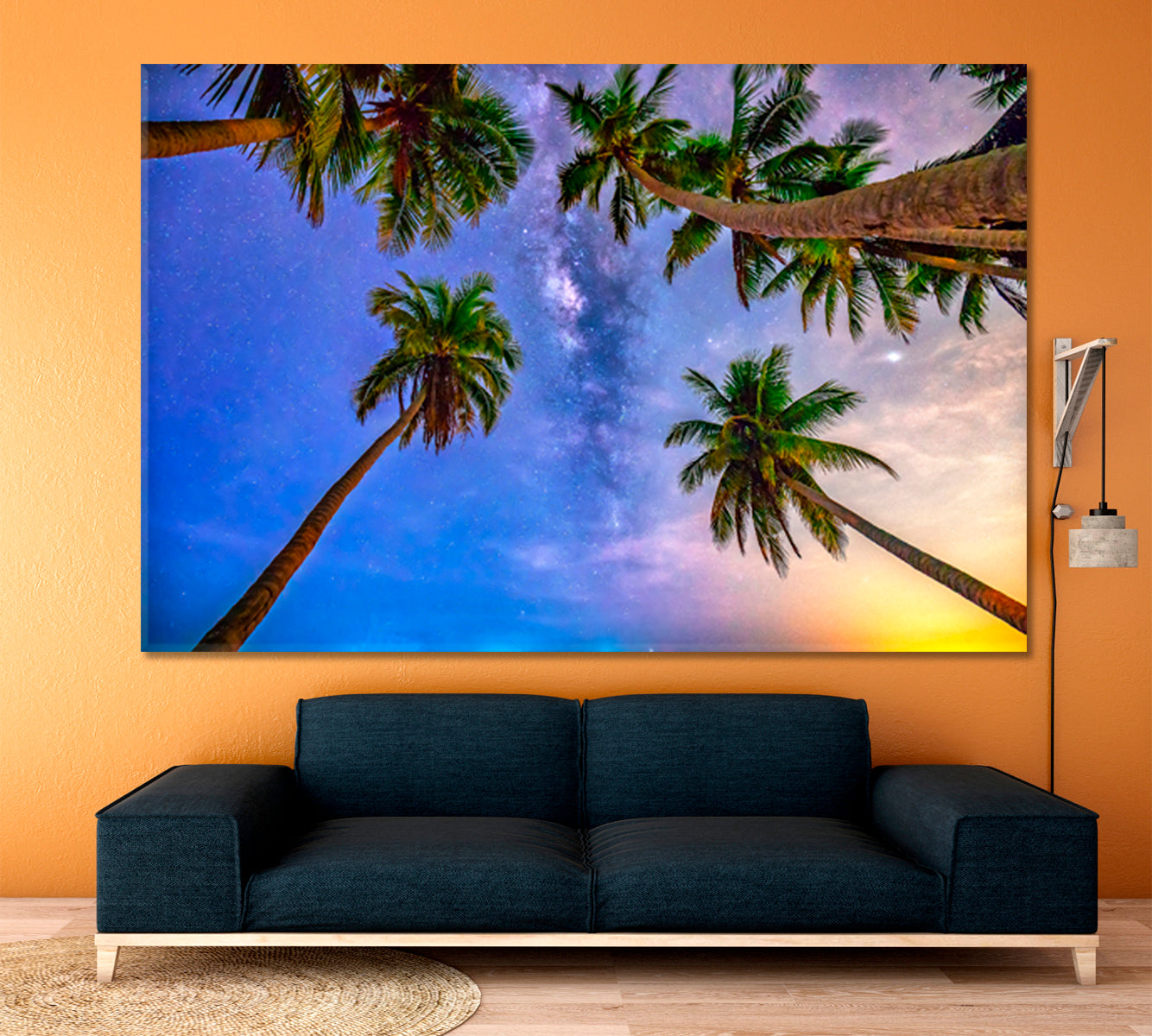 Coconut Palms Trees Milky Way Sky on a beautiful Summer Night Landscape Tropical, Exotic Art Print Artesty   