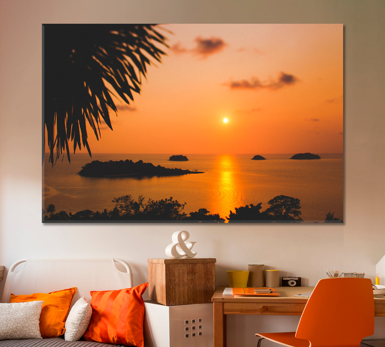 EXOTIC SEA COAST Amazing Romantic Colorful Red Sunset Tropical Landscape Canvas Print Tropical, Exotic Art Print Artesty   