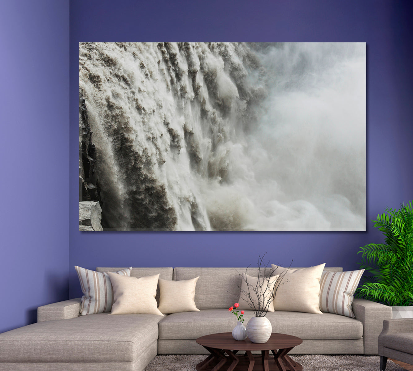 Breathtaking Dramatic Powerful Dettifoss Waterfall Iceland Close-up Flowing Water Stream Canvas Print Scenery Landscape Fine Art Print Artesty 1 panel 24" x 16" 