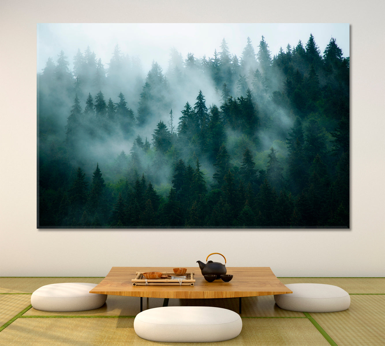 Misty Mountains Slopes Landscape Foggy Fir Forest Canvas Print Scenery Landscape Fine Art Print Artesty   