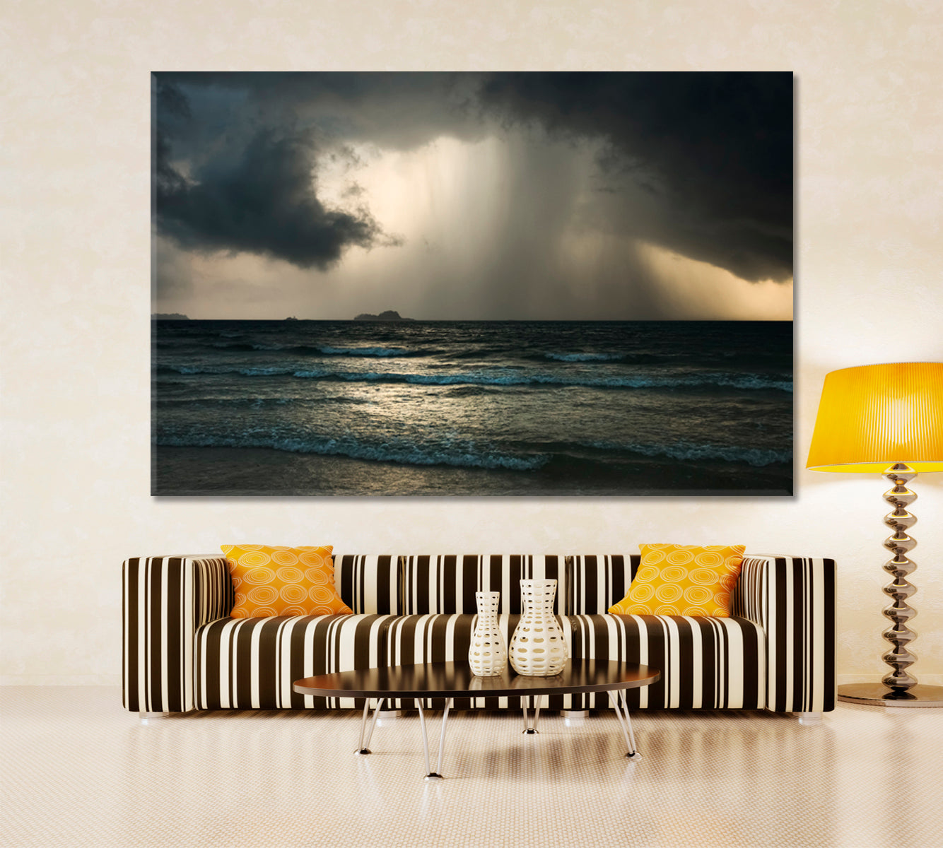 Amazing Dramatic Seascape with Storm Rain Dark Clouds Scenery Landscape Fine Art Print Artesty   