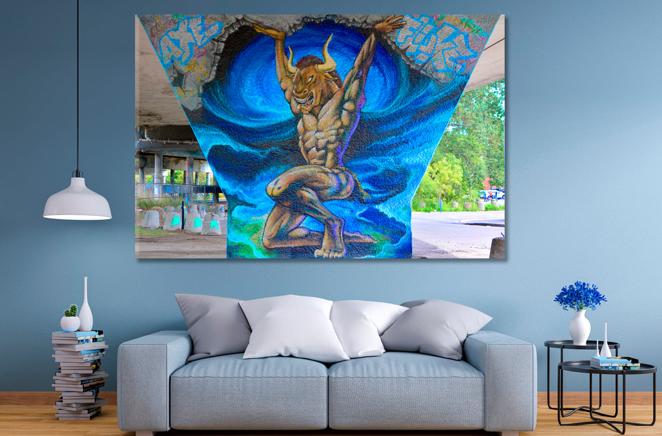 MONTREAL MINOTAUR Street Art Montreal Canada Vibrant Graffiti Canvas Print Street Art Canvas Print Artesty 1 panel 24" x 16" 