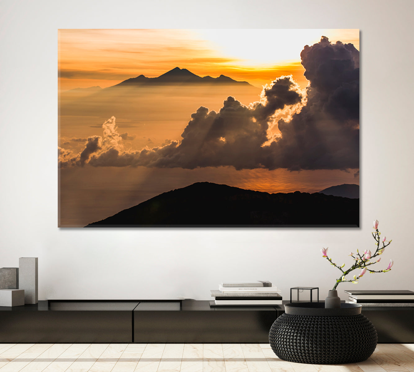 Mount Agung Volcano Rinjani Peak Sunrays Colorful Sky Panoramic Landscape Scenery Landscape Fine Art Print Artesty   