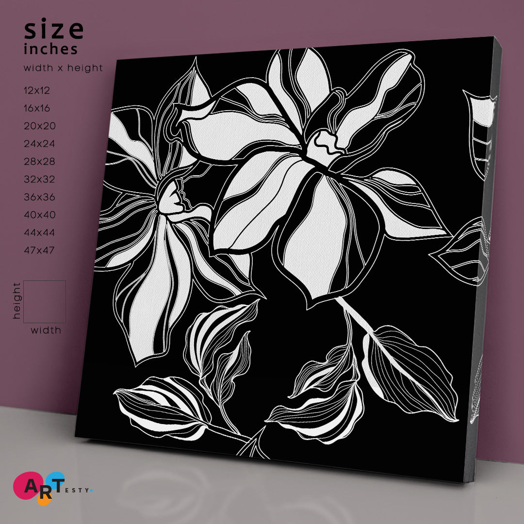 Black And White Floral Pattern Flowers Leafs Floral & Botanical Split Art Artesty 1 Panel 12"x12" 