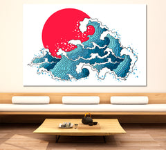 WAVE Ocean Asian Waves and Sun Japanese Canvas Print Asian Style Canvas Print Wall Art Artesty   