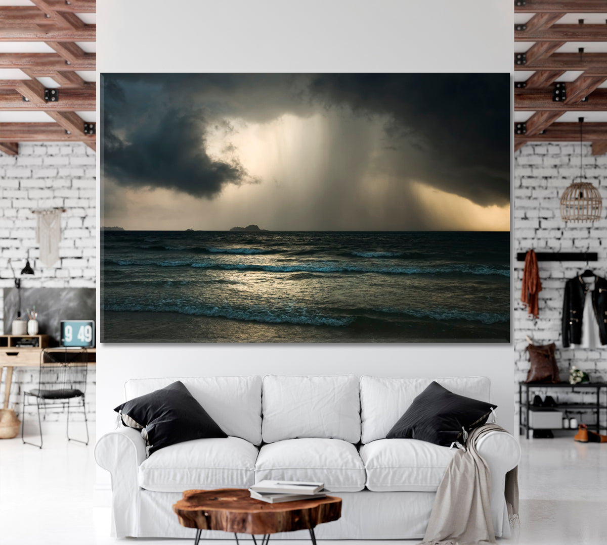 Amazing Dramatic Seascape with Storm Rain Dark Clouds Scenery Landscape Fine Art Print Artesty 1 panel 24" x 16" 
