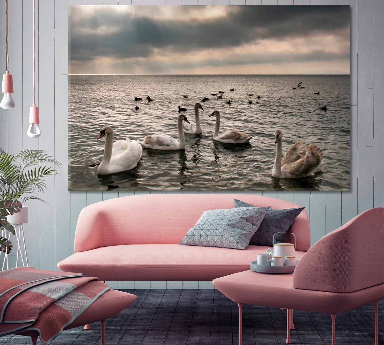Panoramic Nature Landscape Graceful Wild Swan Flock Beautiful Birds Animals Canvas Print Artesty   