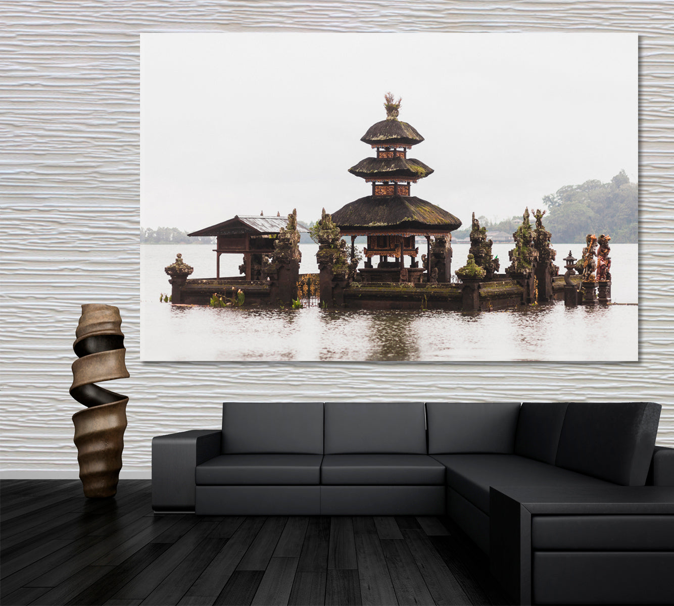 ASIA Antique Temple Bali Misty Landscape Ulun Danu Bratan Asian Style Canvas Print Wall Art Artesty 1 panel 24" x 16" 