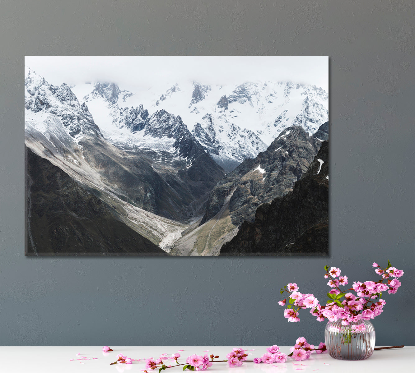 Snowy Mountain Ridge Peak Cold Cloudy Elbrus Landscape Scenery Landscape Fine Art Print Artesty   