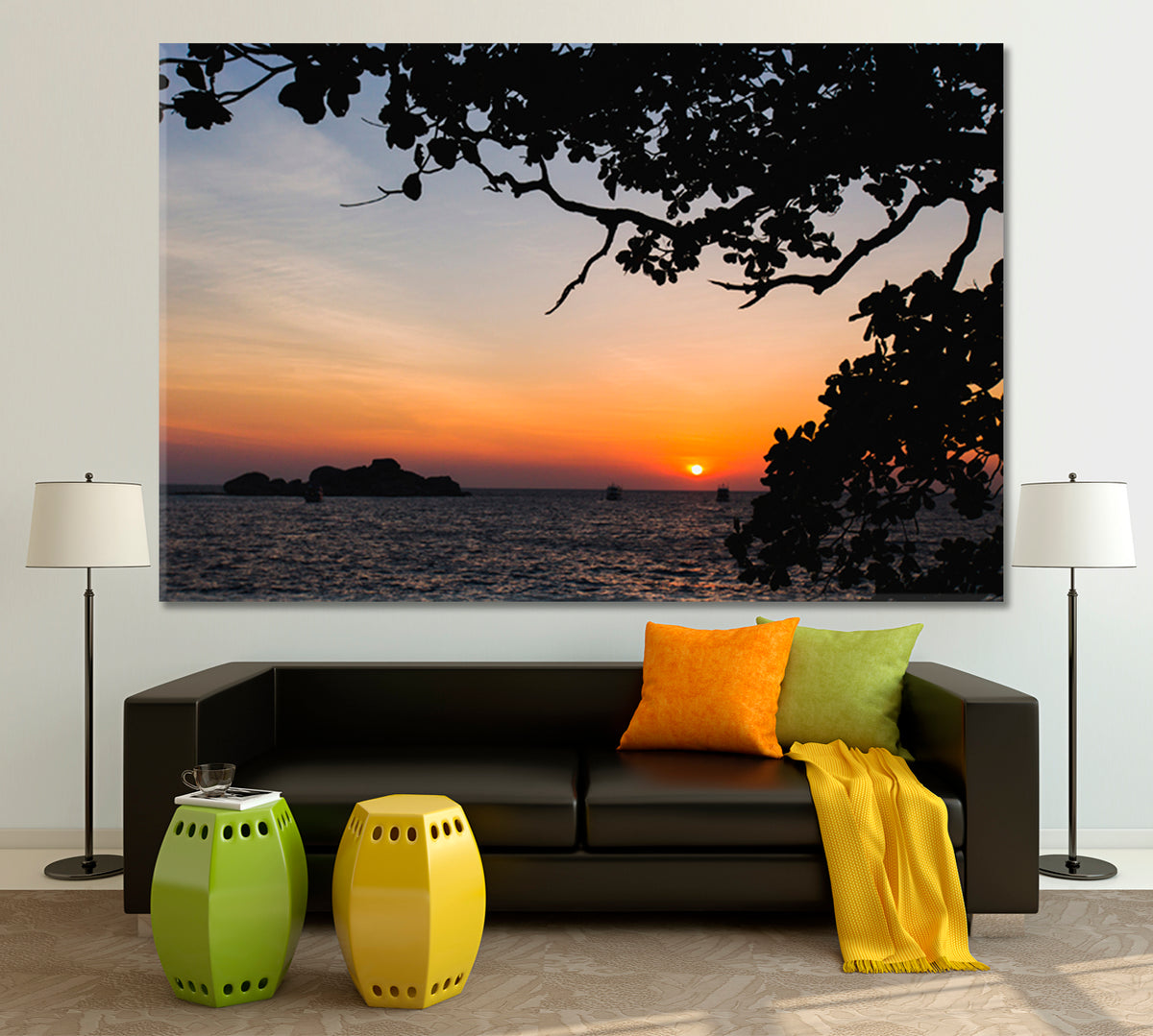 Bright Red Sunset Tropical Island Coast in Indian Ocean Landscape Scenery Landscape Fine Art Print Artesty 1 panel 24" x 16" 
