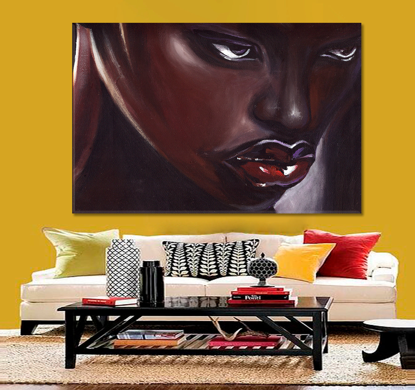 RED LIPS African American Woman Beautiful Black Girl Striking Eye-catching African Style Canvas Print Artesty   