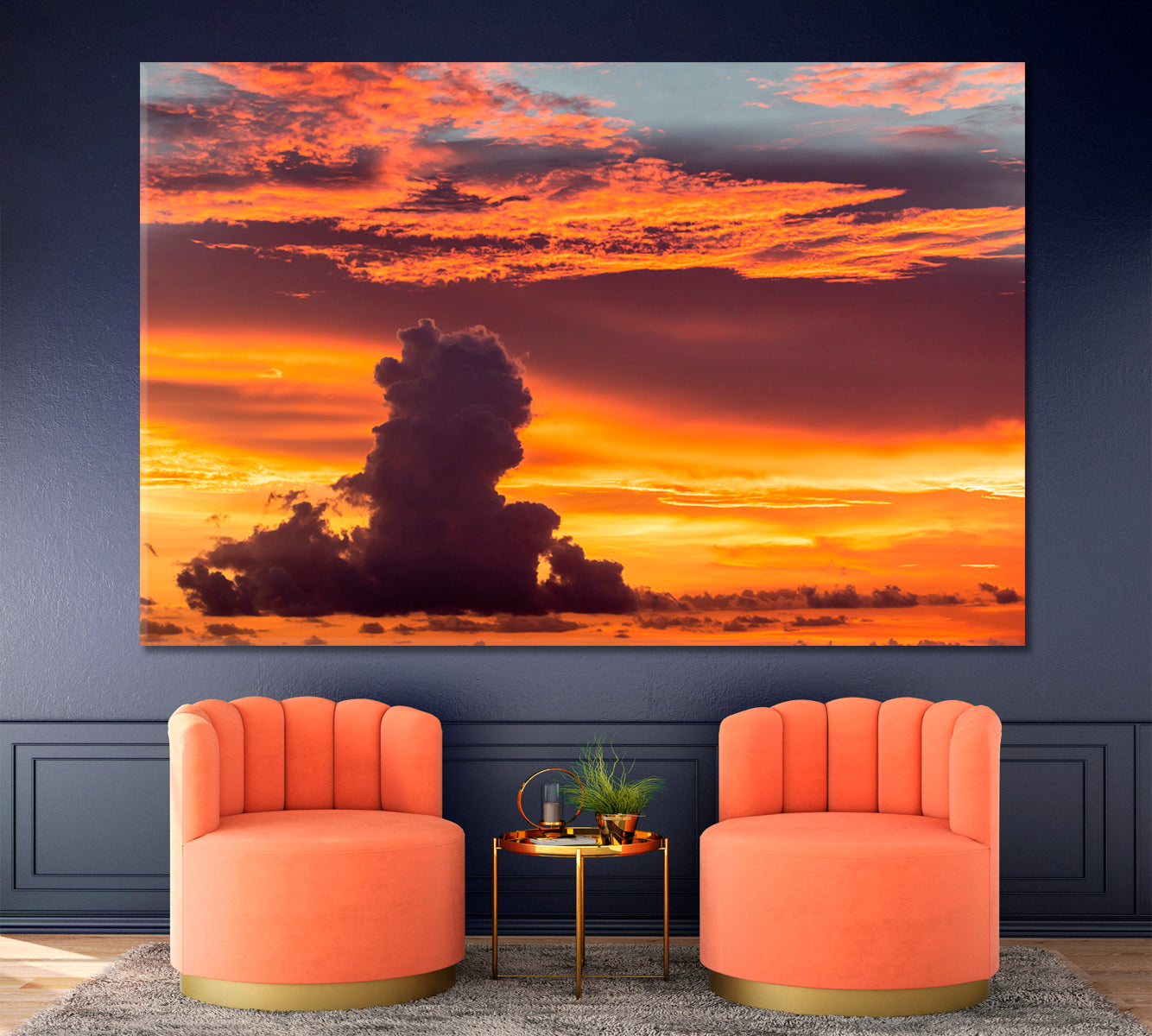 SKYSCAPE Tropical Sunset Amazing Red Orange Pink Clouds Majestic Colorful Canvas Print Skyscape Canvas Artesty   
