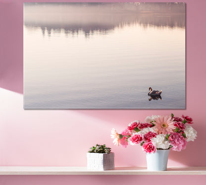 SERENITY Peaceful Landscape Water Reflection Bodensee Lake Germany Little Bird Duck Flapping Wings in the Water Scenery Landscape Fine Art Print Artesty   