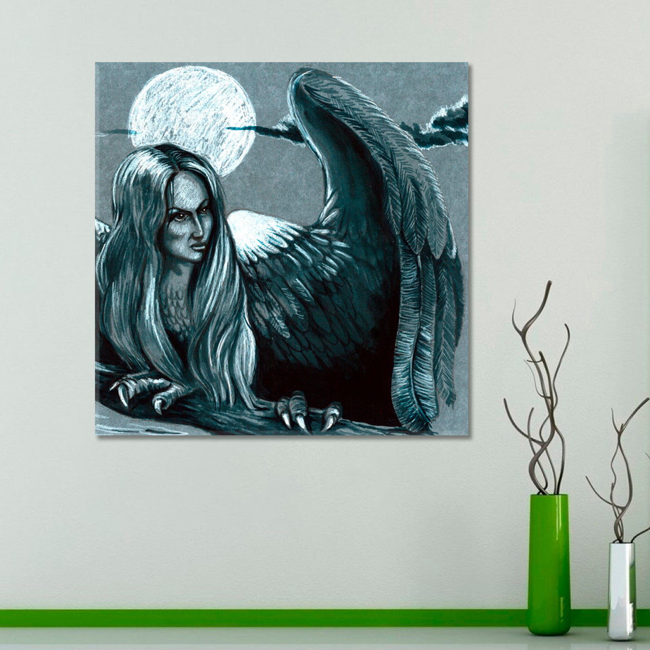 SIREN Sirens Ancient Greek Myth Bird Women Mithologocal Creatures Odysseus Half Woman  - Square Panel Fine Art Artesty   