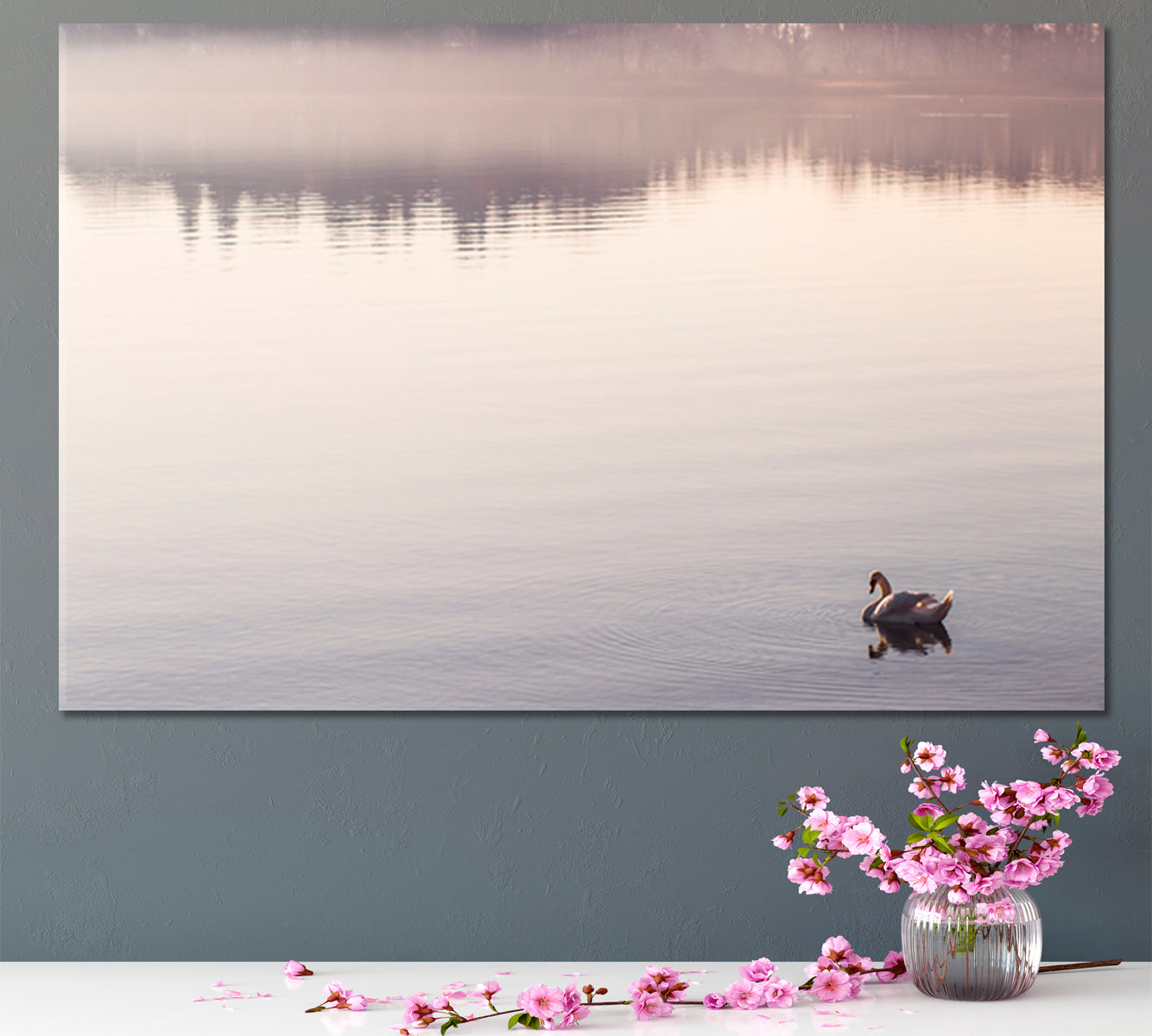 SERENITY Peaceful Landscape Water Reflection Bodensee Lake Germany Little Bird Duck Flapping Wings in the Water Scenery Landscape Fine Art Print Artesty 1 panel 24" x 16" 