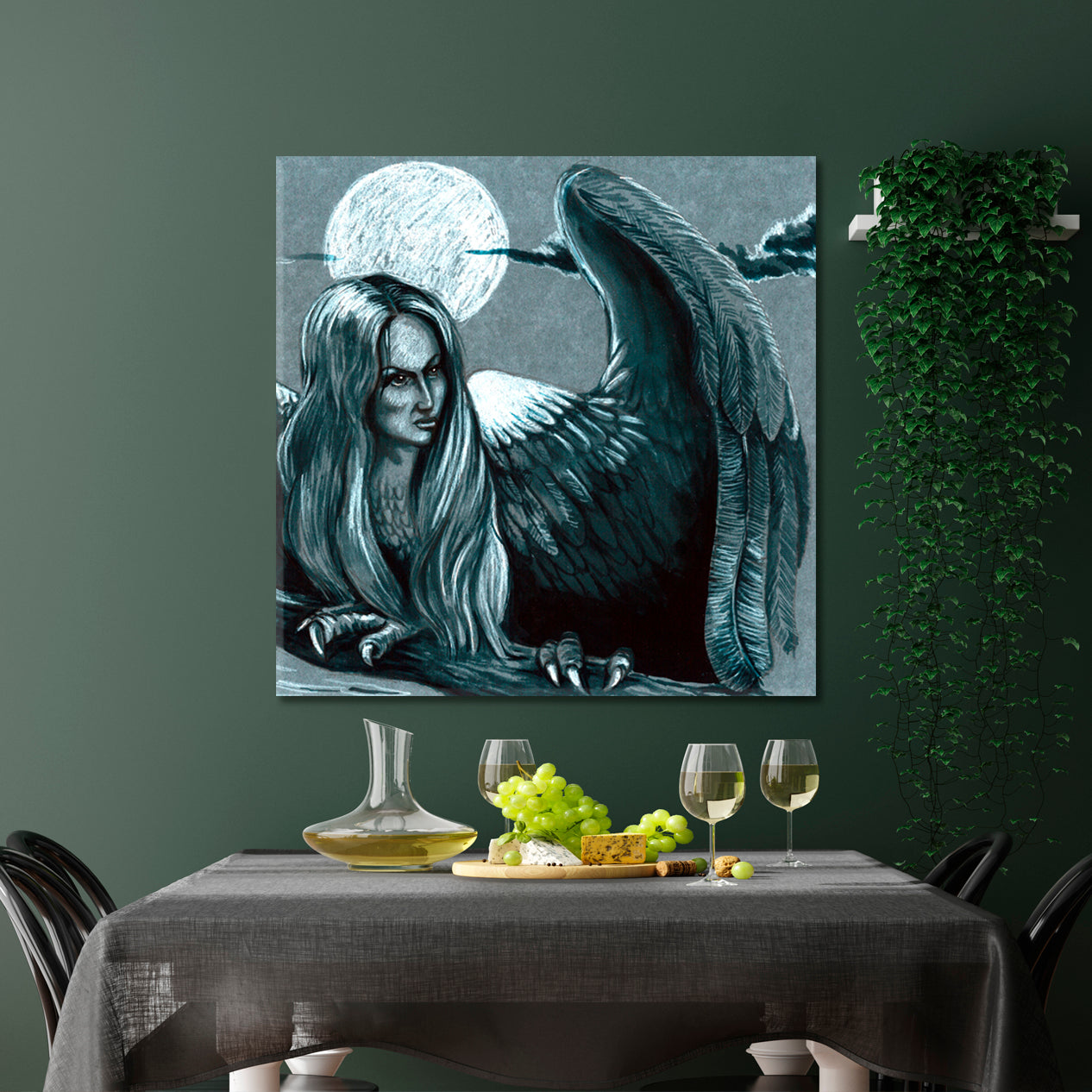 SIREN Sirens Ancient Greek Myth Bird Women Mithologocal Creatures Odysseus Half Woman  - Square Panel Fine Art Artesty   